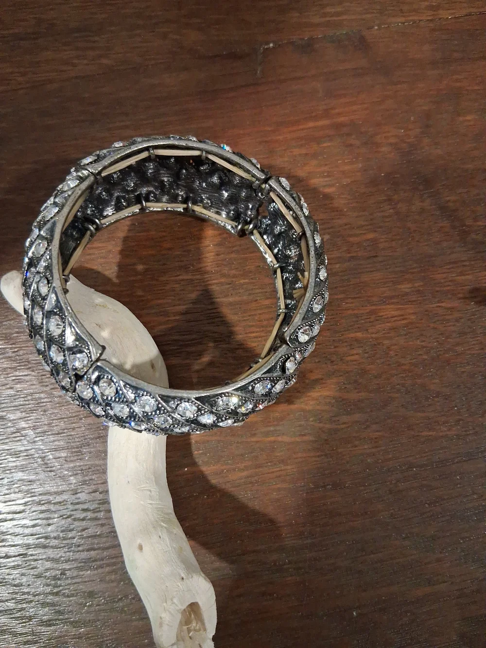 Rhinestone Silver-Tone Stretch Bracelet - Sparkling Clear Crystals